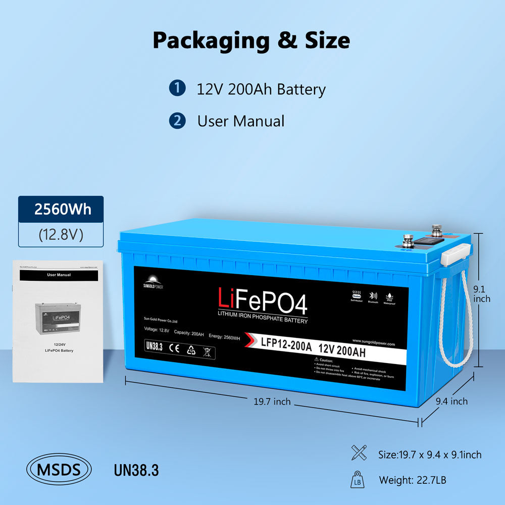 Sungoldpower 4 x 12V 200Ah LiFePO4 Deep Cycle Lithium Battery Bluetooth / Self-heating / IP65