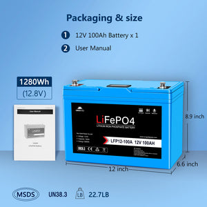 12V 100AH LiFePO4 Deep Cycle Lithium Battery / Bluetooth /Self-heating / IP65