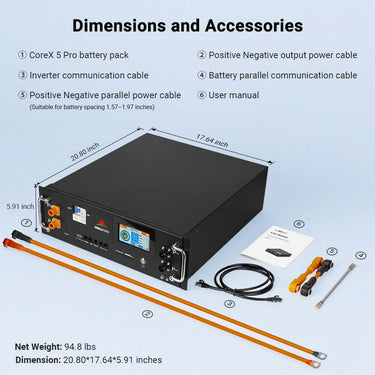 CoreX 5 Pro Server Rack 48V 100AH Residential Energy Storage Battery Pack Wi‑Fi & Bluetooth