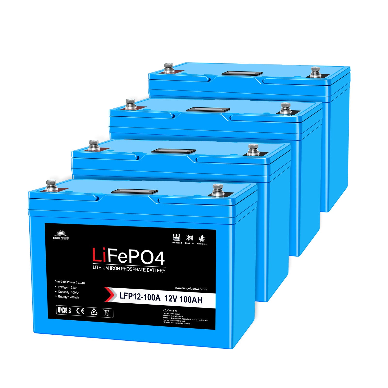 4 X 12V 100AH LiFePO4 Deep Cycle Lithium Battery / Bluetooth /Self-hea -  SunGoldPower