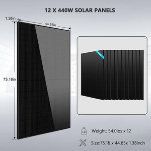 Complete off Grid Solar Kit 12000W 48V 120V/240V output 10.24KWH Lithium Battery 5280 Watt Solar Panel SGK-12MAX