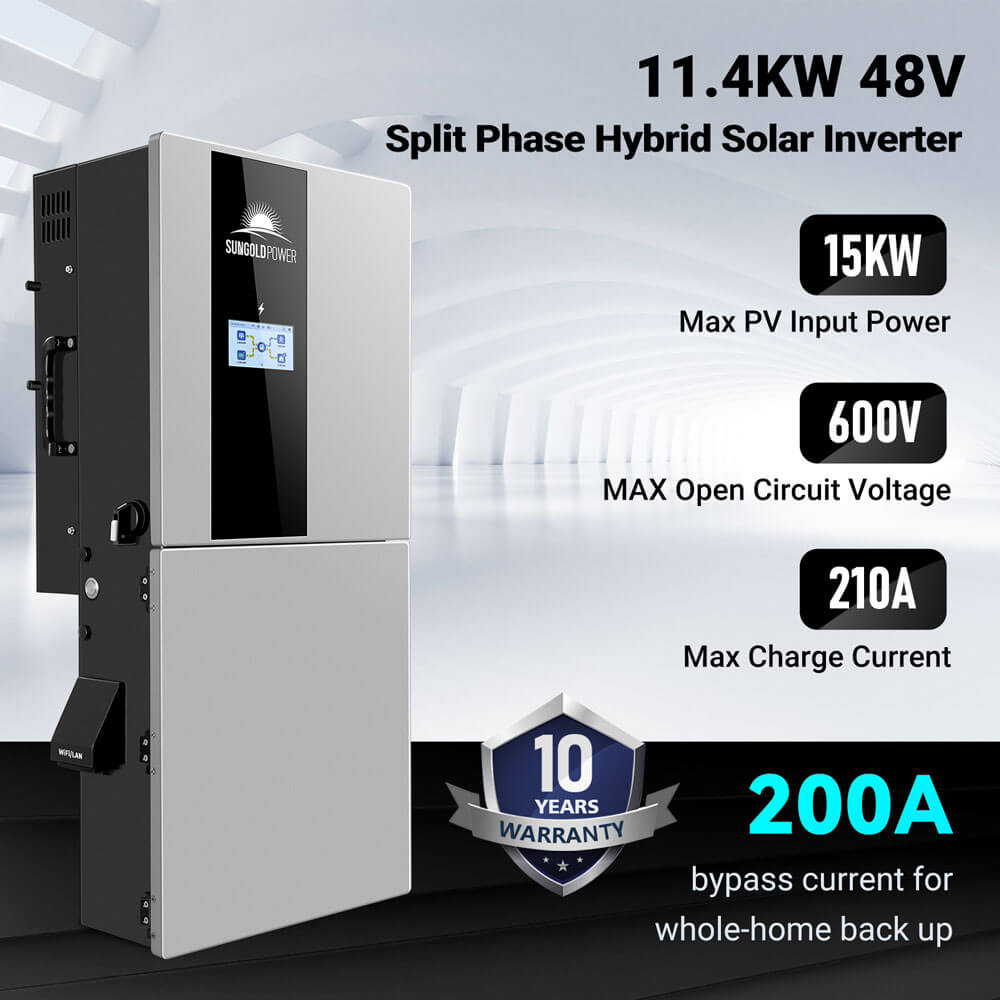 Hybrid Solar Kit 11.4KW 48V Split Phase 30.72KWH Lithium Battery 28 X 450 Watt Solar Panel (Optional) SGH-11N3E