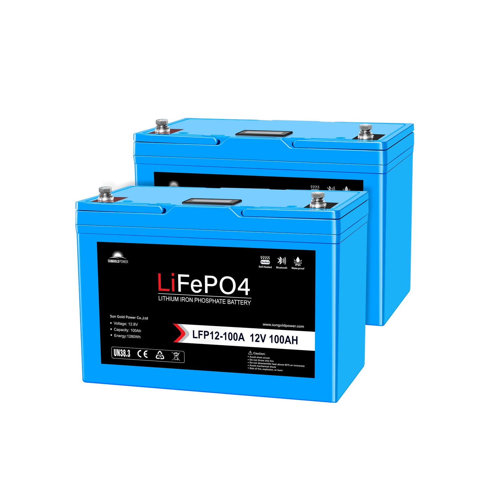 2 X 12V 100AH LiFePO4 Deep Cycle Lithium Battery / Bluetooth /Self-hea - SunGoldPower