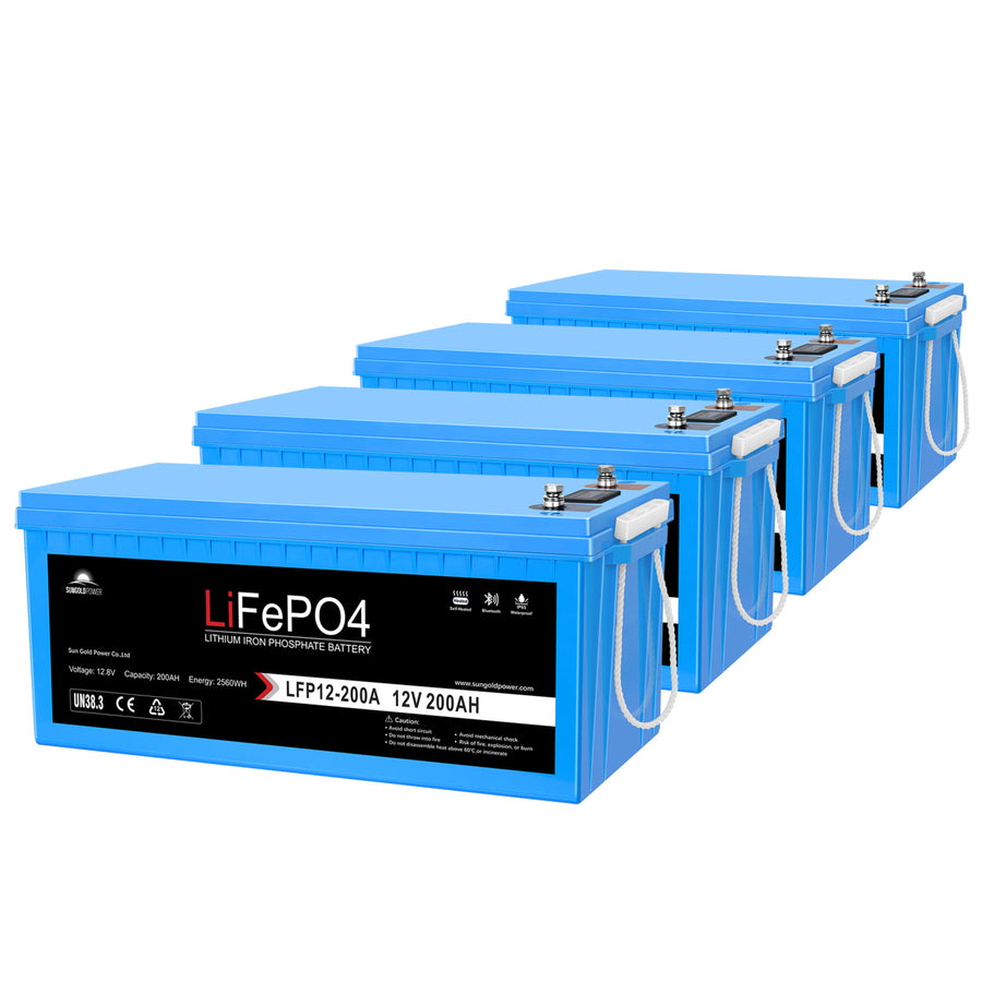 4 X 12V 200Ah LiFePo4 Deep Cycle Lithium Battery Bluetooth / Self