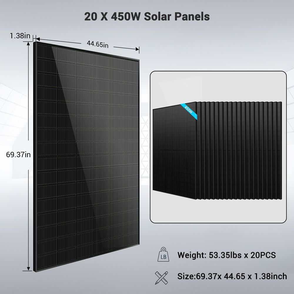 Off-Grid Solar Kits 12kW/15kW/18kW Options 120V/240V with 48v LiFePO4 Lithium Batteries & 450 Watts Solar Panels SGR-18K20E