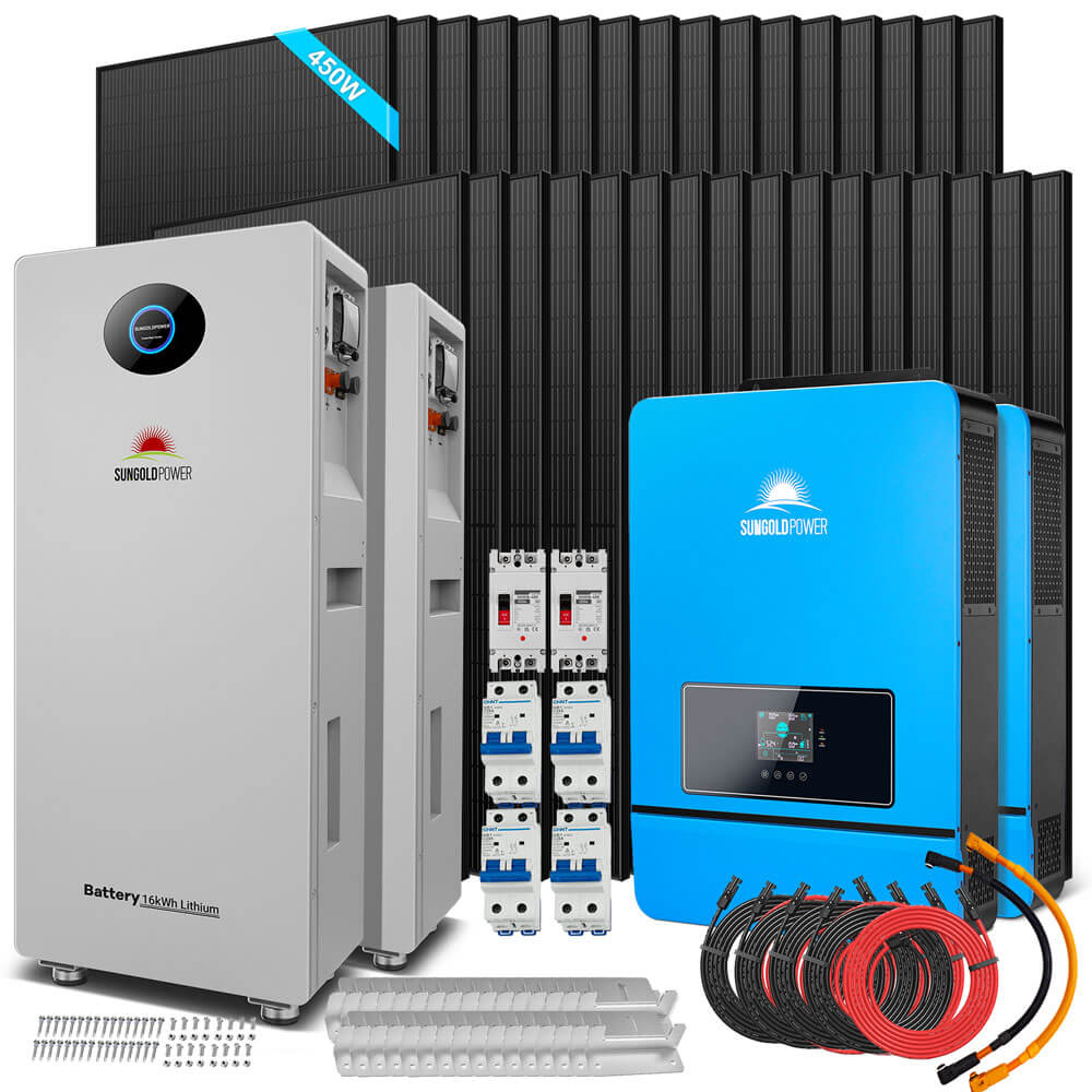 OFF GRID SOLAR KIT 20KW 48VDC 120V/240V LIFEPO4 30.72KWH-32.14KWH LITHIUM BATTERY 32 X 450 WATTS SOLAR PANELS SGR-20K30E