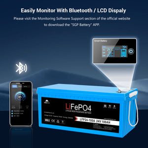 24V 100Ah LiFePo4 Deep Cycle Lithium Battery Bluetooth / Self-Heating / IP65