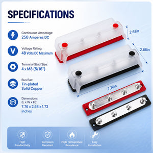 250A Bus Bar with Cover 48VDC| 1 Pair