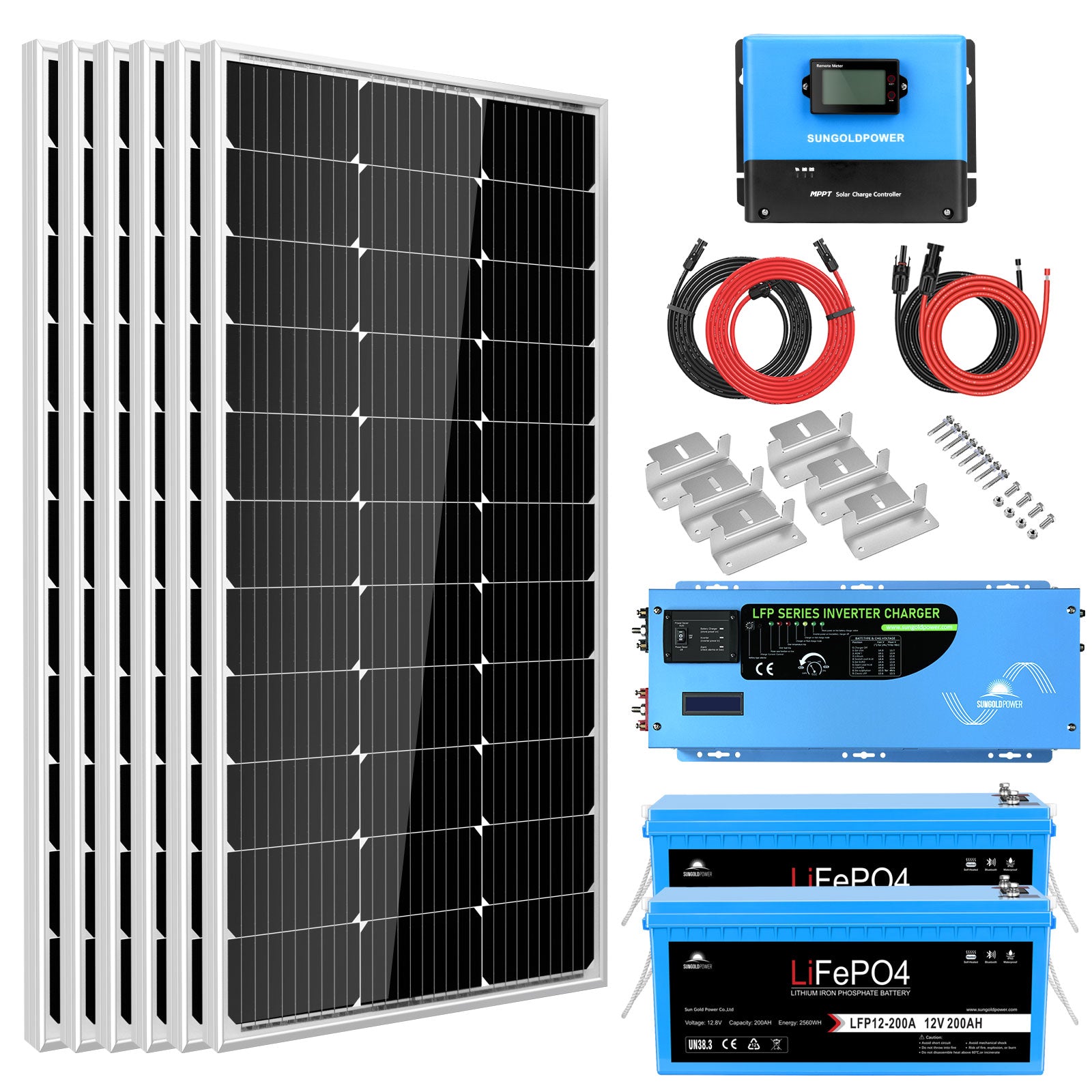 Off Grid Solar Kit 3000W Inverter 12VDC 120V Output LifePO4 Battery 60 ...