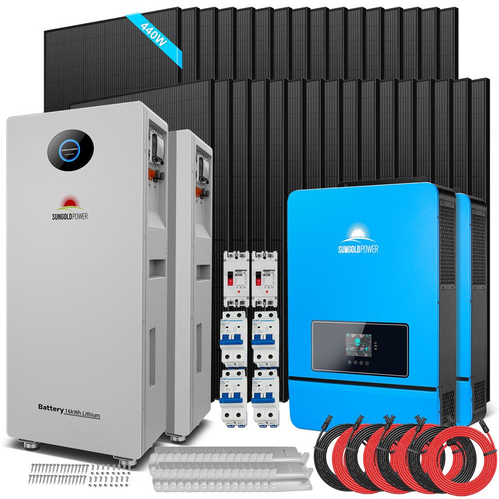 OFF GRID SOLAR KIT 20KW 48VDC 120V/240V LIFEPO4 30.72KWH-32.14KWH LITHIUM BATTERY 32 X 450 WATTS SOLAR PANELS SGR-20K30E