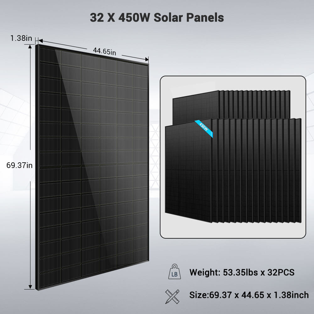 OFF GRID SOLAR KIT 16KW 48VDC 120V/240V LIFEPO4 25.6KWH LITHIUM BATTERY 32 X 450 WATTS SOLAR PANELS SGR-16K25E