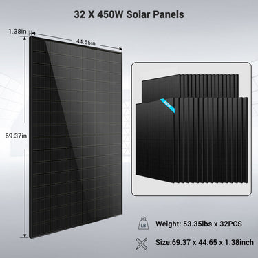 OFF GRID SOLAR KIT 16KW 48VDC 120V/240V LIFEPO4 25.6KWH LITHIUM BATTERY 32 X 450 WATTS SOLAR PANELS SGR-16K25E