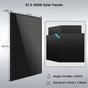 OFF GRID SOLAR KIT 16KW 48VDC 120V/240V LIFEPO4 25.6KWH LITHIUM BATTERY 32 X 450 WATTS SOLAR PANELS SGR-16K25E