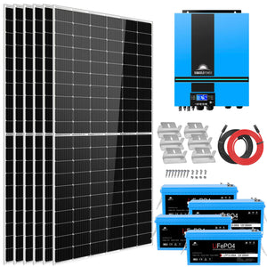 Complete off Grid Solar Panel Kit 6500W 48V 120V output 10.24KWH Lithium  Battery 2700 Watt Solar Panel SGK-65PRO - SunGoldPower