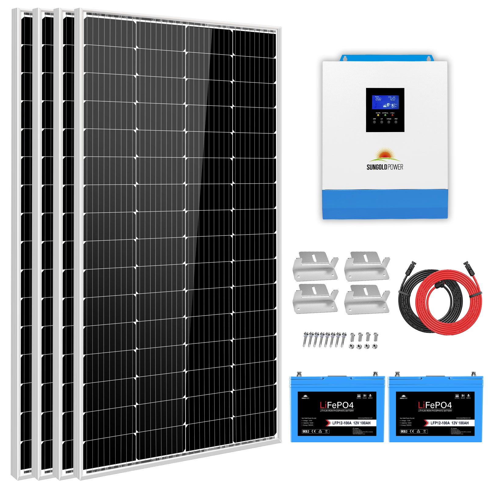 Solar Kit 3000W 24V Inverter 120V output Lithium Battery 800 Watt Solar Panel SGKT-3PRO