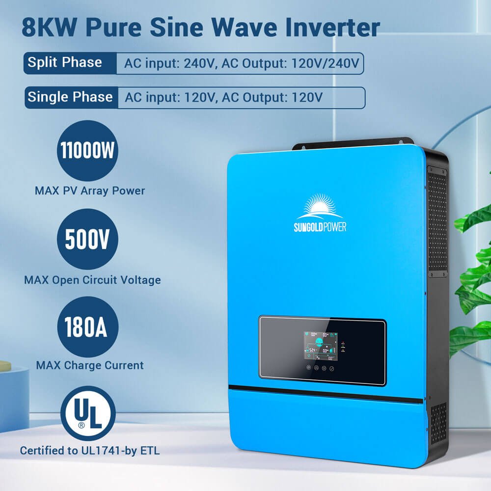 Off-Grid Solar Kit 8000W 48VDC 120V/240V LifePo4 10.24KWH-16.07KWH Lithium Battery 8 X 450 Watts Solar Panels SGR-8K10E