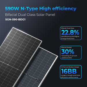 590 Watt Bifacial N-Type Monocrystalline Solar Panel SGN-590-BDG1 UL61730 CEC Listed