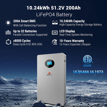 Off-Grid Solar Kit 8000W 48VDC 120V/240V LifePo4 10.24KWH-16.07KWH Lithium Battery 8 X 450 Watts Solar Panels SGR-8K10E