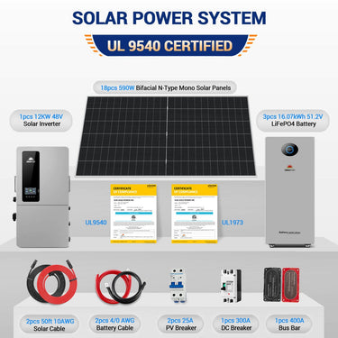 12kW Hybrid Solar Kit | 20 x 450W / 18 x 590W Solar Panels + 16–48kWh PowerMax Battery