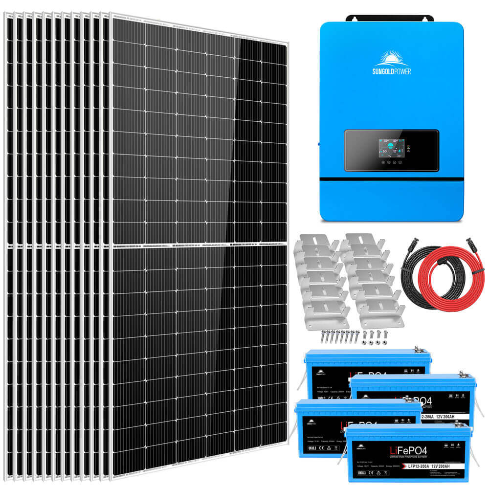 Complete off Grid Solar Kit 8000W 48V 120V/240V output 10.24KWH Lithium Battery 5400 Watt Solar Panel SGK-8MAX