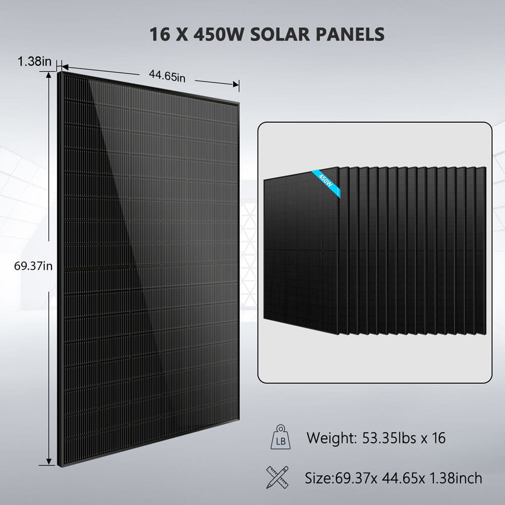 Off-Grid Solar Kit 12000W 48VDC 120/240VAC 20.48KWH Lithium Battery 16 X 450 Watts Solar Panels FR-12K20CP/ FR-12K20CE