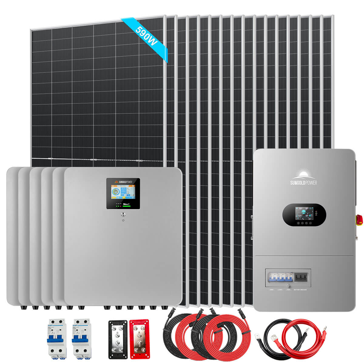 Off-Grid Solar Kit 12000W 48VDC 120/240VAC 30.72KWH Lithium Battery 16 X 590 Watts Solar Panels FR-12K30CP/ FR-12K30CE