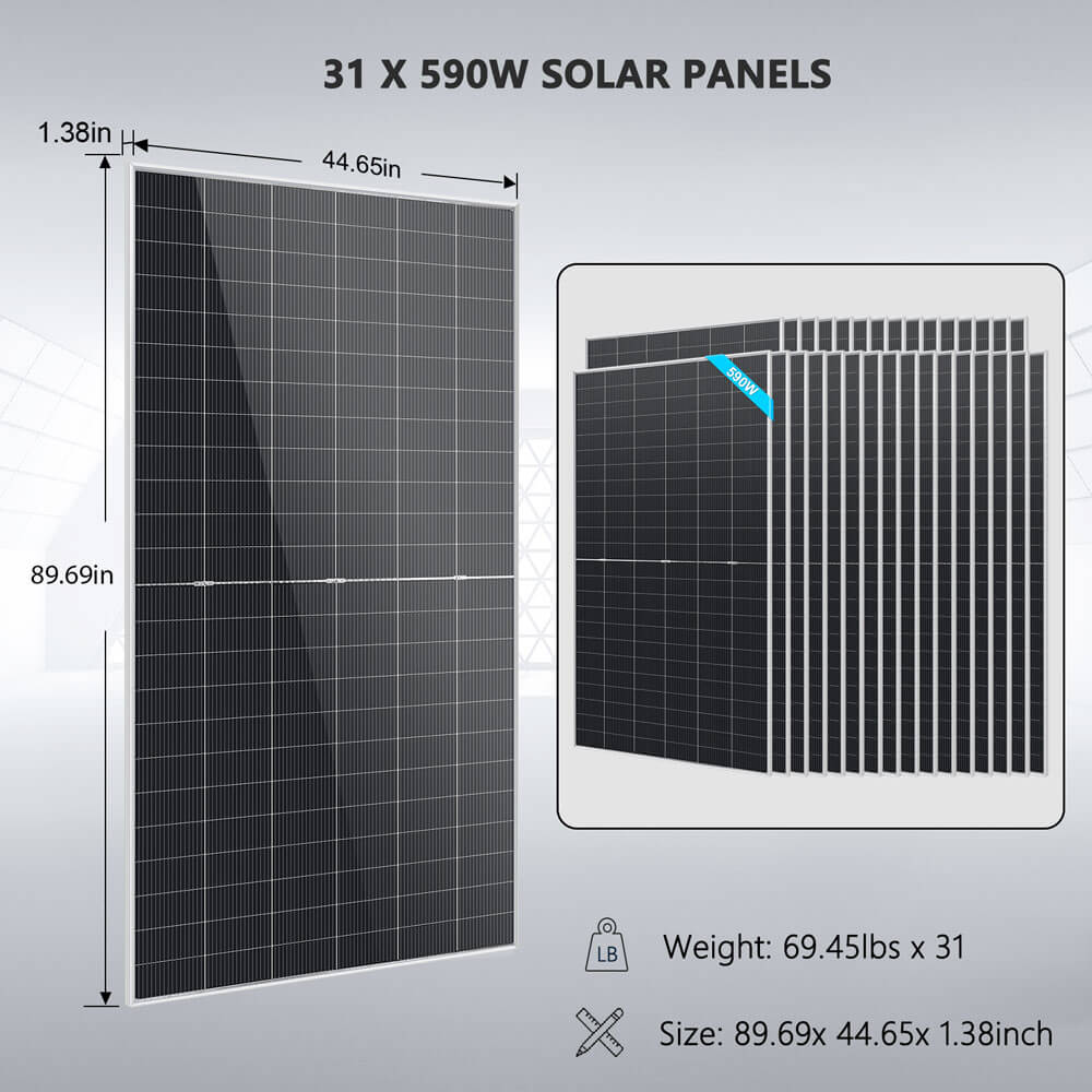 Off-Grid Solar Kit 24KW 48VDC 120/240VAC 61.44KWH-64.28KWH Lithium Battery 31 X 590 Watts Solar Panels FR-24K60CP/ FR-24K64PM