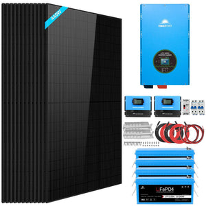 Complete off Grid Solar Kit 12000W 48V 120V/240V output 10.24KWH Lithium Battery 5280 Watt Solar Panel SGK-12MAX