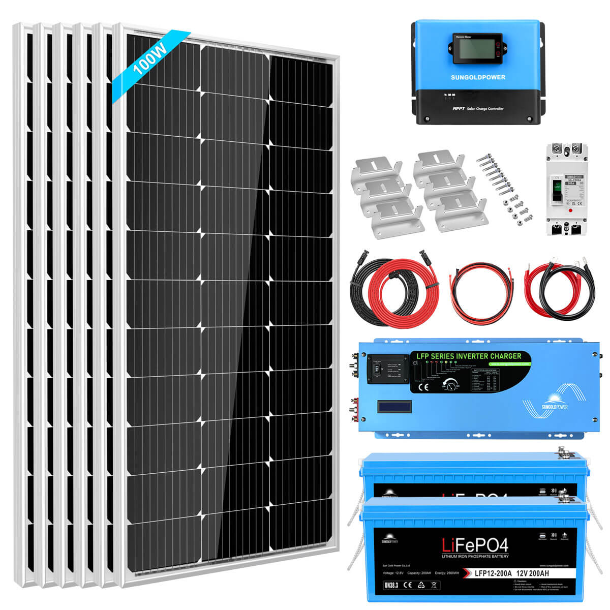 Off Grid Solar Kit 3000W Inverter 12VDC 120V Output LifePO4 Battery 600 watt Solar Back Up SGK-PRO3