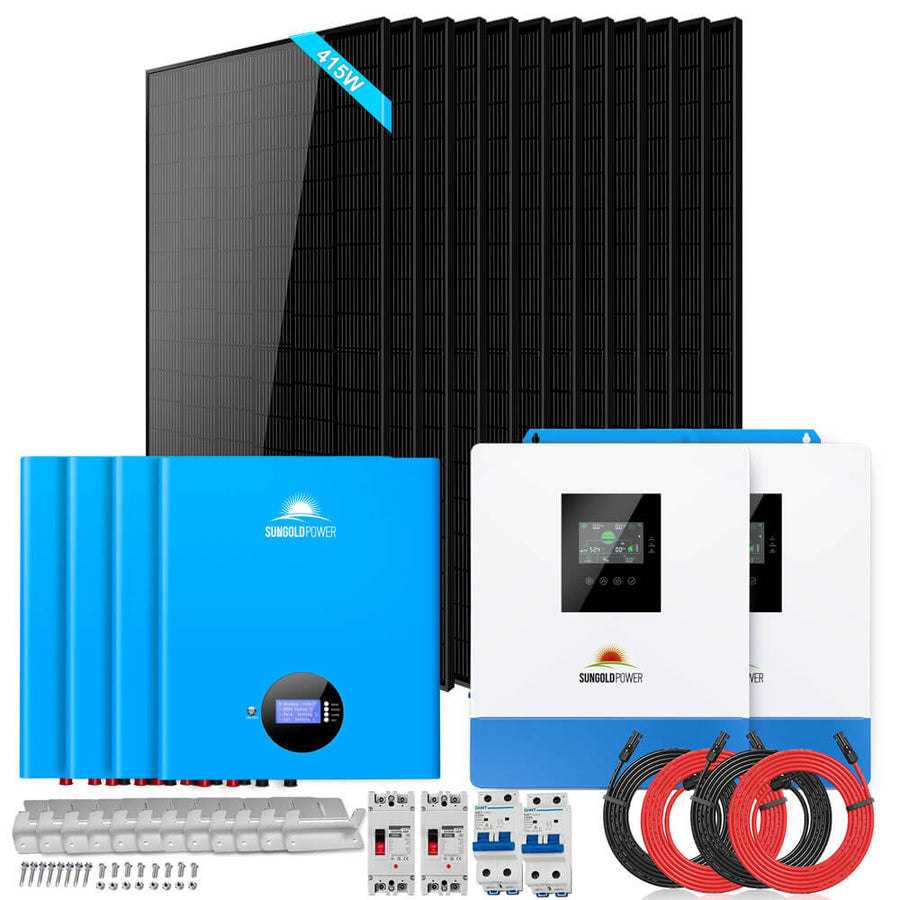 SunGold Power Off Grid Solar Kit 10000W 48VDC 120VAC/240V 20.48KWH Powerwall Lithium Battery 12 X 415 Watts Solar Panels SGM-10M2T