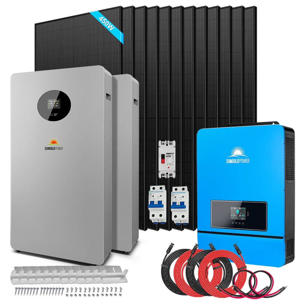 OFF GRID SOLAR KIT 12 X 450 WATTS SOLAR PANELS 20.48KWH LITHIUM BATTERY 8000W SOLAR INVERTER 48VDC 120V/240V SGM-8K20