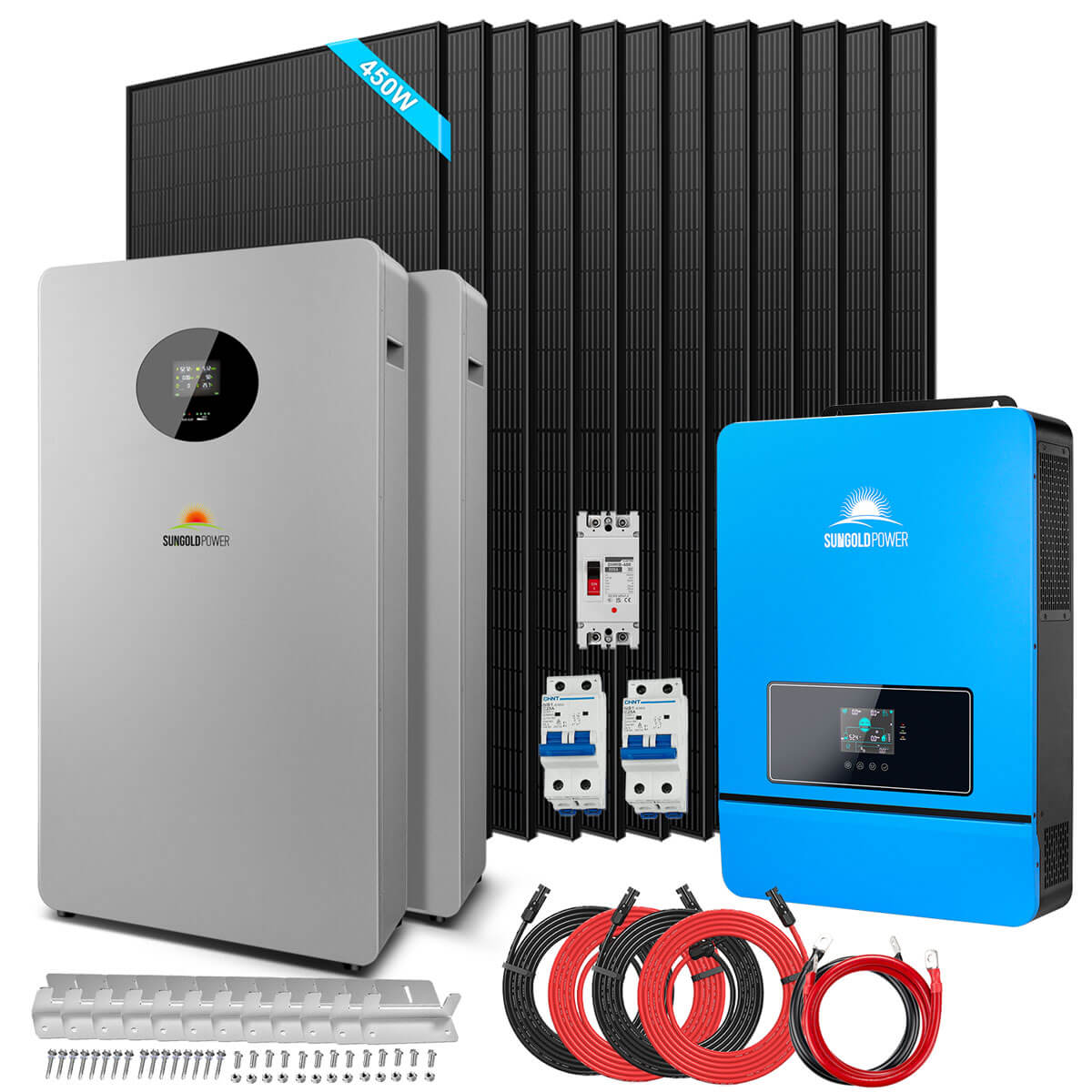 OFF GRID SOLAR KIT 12 X 450 WATTS SOLAR PANELS 20.48KWH LITHIUM BATTERY 8000W SOLAR INVERTER 48VDC 120V/240V SGM-8K20