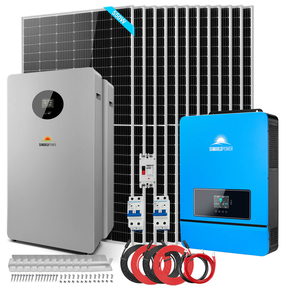 OFF GRID SOLAR KIT 12 X 550 WATTS SOLAR PANELS 20.48KWH-32.14KWH LITHIUM BATTERY 10KW SOLAR INVERTER 48VDC 120V/240V SGR-10K25S