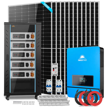OFF GRID SOLAR KIT 12 X 550 WATTS SOLAR PANELS 20.48KWH-32.14KWH LITHIUM BATTERY 10KW SOLAR INVERTER 48VDC 120V/240V SGR-10K25S