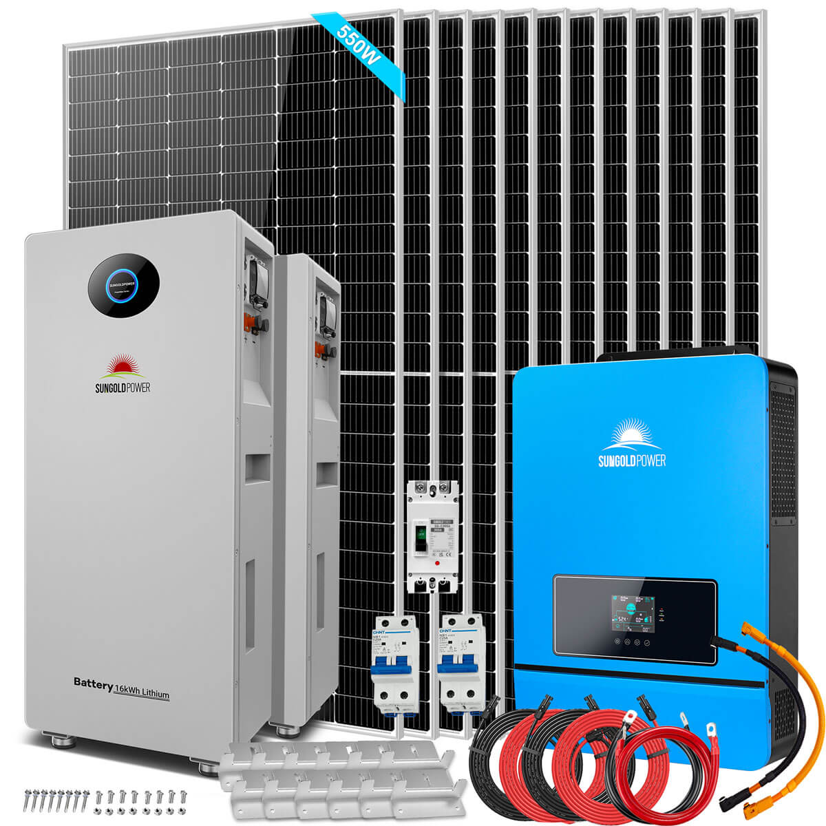 OFF GRID SOLAR KIT 12 X 550 WATTS SOLAR PANELS 20.48KWH-32.14KWH LITHIUM BATTERY 10KW SOLAR INVERTER 48VDC 120V/240V SGR-10K25S