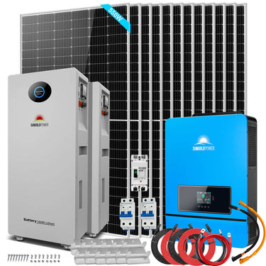 OFF GRID SOLAR KIT 12 X 550 WATTS SOLAR PANELS 20.48KWH-32.14KWH LITHIUM BATTERY 10KW SOLAR INVERTER 48VDC 120V/240V SGR-10K25S