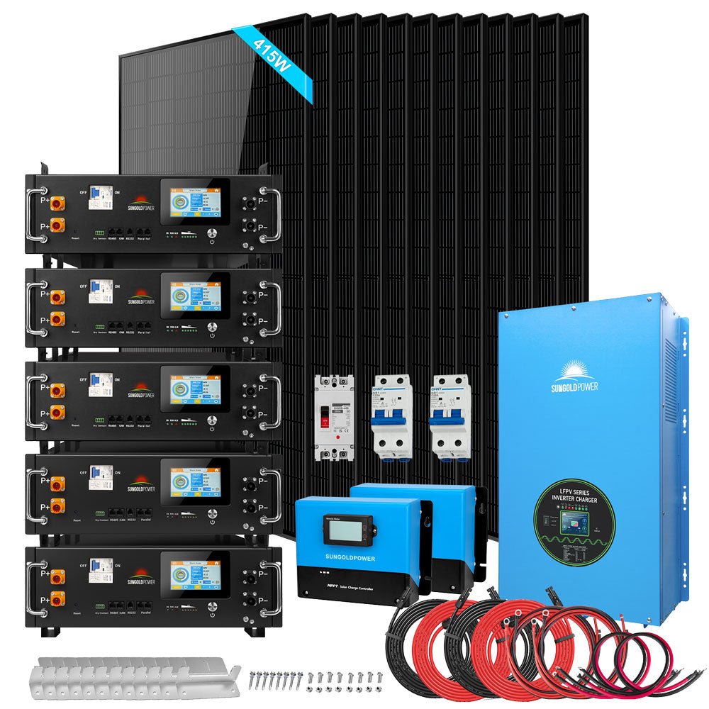 Off-Grid Solar Kits 12kW/15kW/18kW Options 120V/240V with 48v LiFePO4 Lithium Batteries & 415w Solar Panels SGR-18K20E
