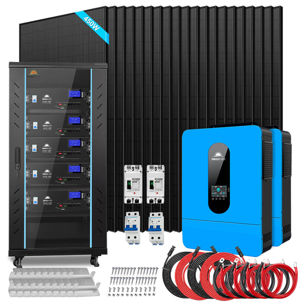 Off-Grid Solar Kit 13000W 48VDC 120V/240V LiFePO4 20.48KWH Lithium Battery 14 X 450 Watts Solar Panels SGR-13KM