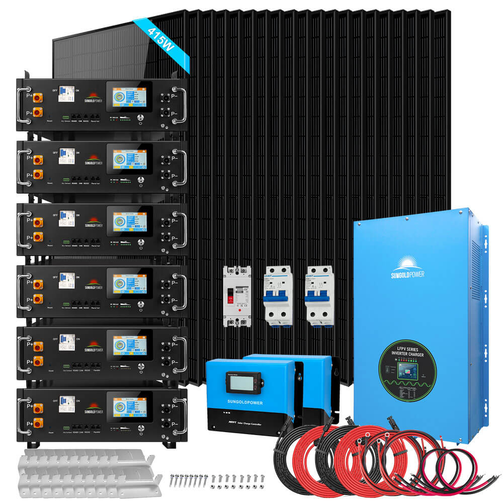 Off-Grid Solar Kits 12kW/15kW/18kW Options 120V/240V with 48v LiFePO4 Lithium Batteries & 415w Solar Panels SGR-18K20E