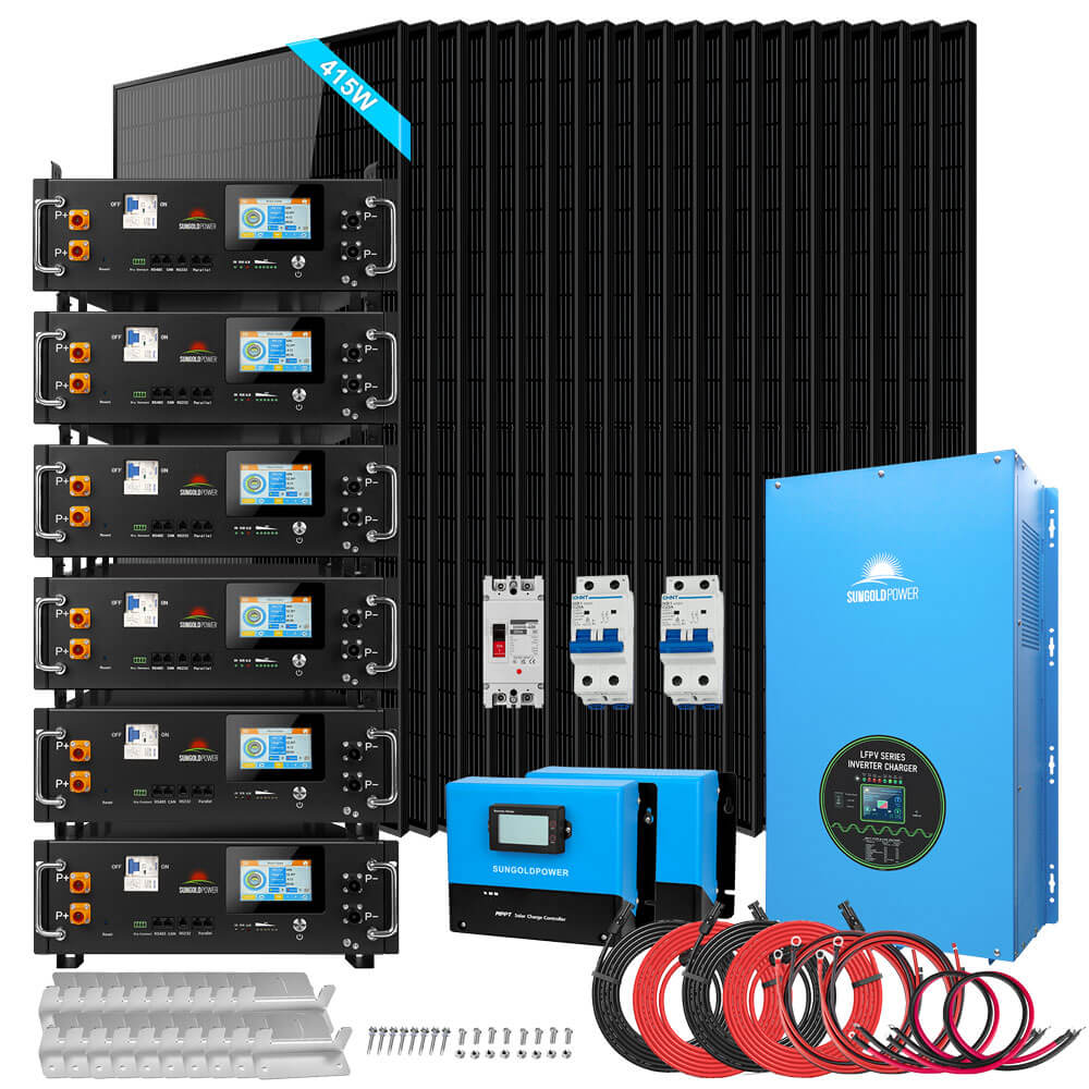 Off-Grid Solar Kits 12kW/15kW/18kW Options 120V/240V with 48v LiFePO4 Lithium Batteries & 415w Solar Panels SGR-18K20E