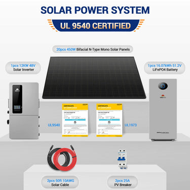 12kW Hybrid Solar Kit | 20 x 450W / 18 x 590W Solar Panels + 16–48kWh PowerMax Battery