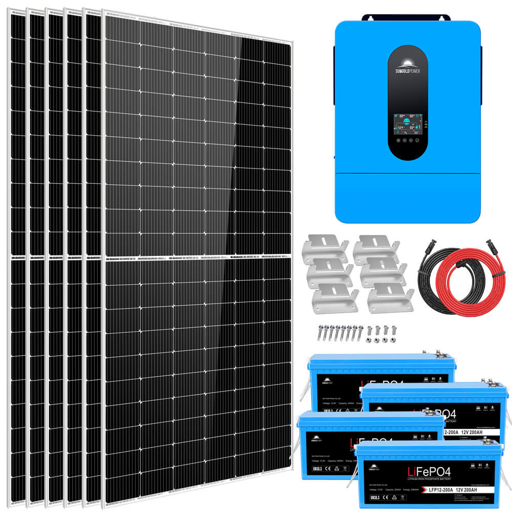 Complete off Grid Solar Kit 6500W 48V 120V/240V output 10.24KWH Lithium Battery 2700 Watt Solar Panel SGK-65PRO