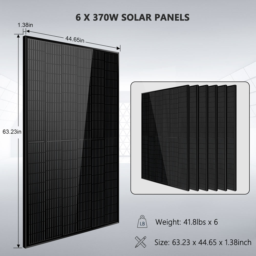 Off-Grid Solar Kit 6500W 48VDC 120/240VAC 5.12KWH/10.24KWH Lithium Battery 6 X 370 Watts Solar Panels SGM-655M/ SGM-6510M