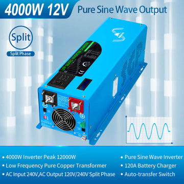 4000W DC 12V Split Phase Pure Sine Wave RV Inverter Charger Home Power  Inverter - SunGoldPower