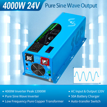 4000W DC 24V Pure Sine Wave RV Inverter Charger Battery Power