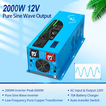 2000W DC 12V Pure Sine Wave Inverter Charger RV Inverter - SunGoldPower