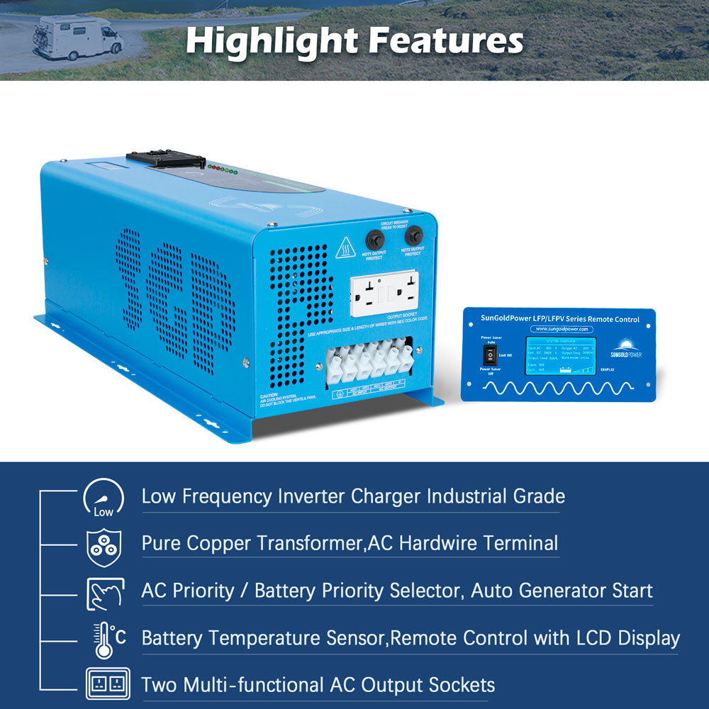 4000W DC 24V Split Phase Pure Sine Wave Inverter Charger Power Inverter for  Home - SunGoldPower