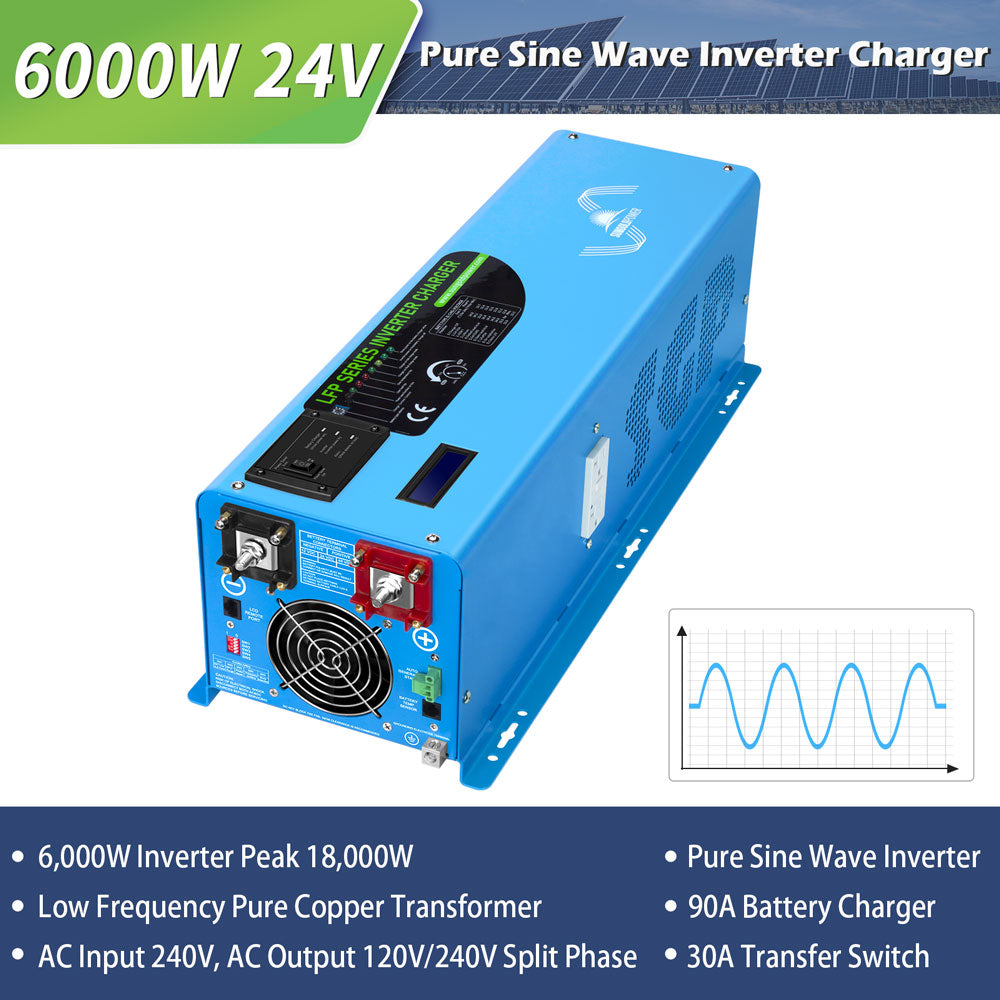 6000W DC 24V Split Phase Pure Sine Wave Inverter With Charger