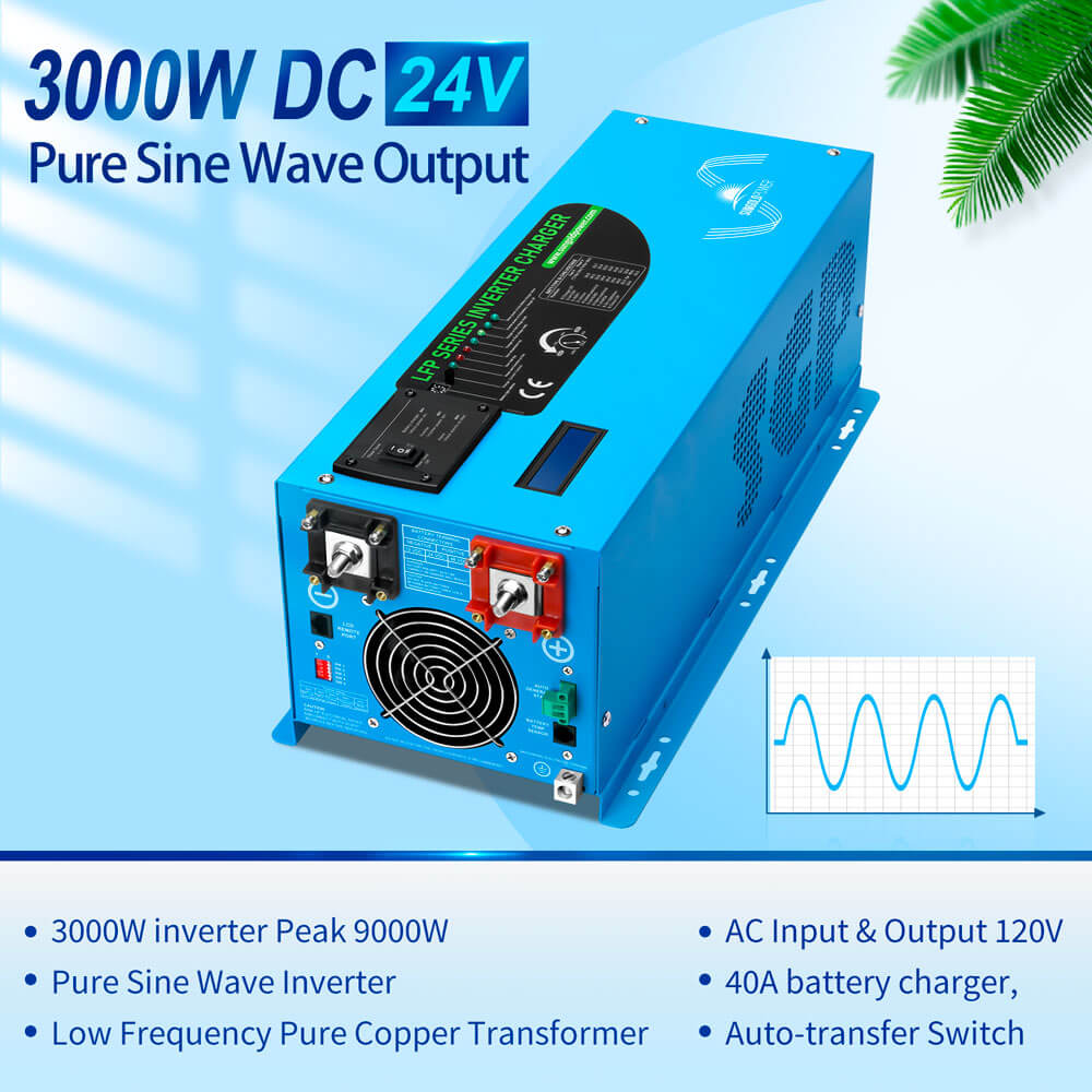 3000W DC 24V Pure Sine Wave Inverter RV Power Inverter Charger -  SunGoldPower